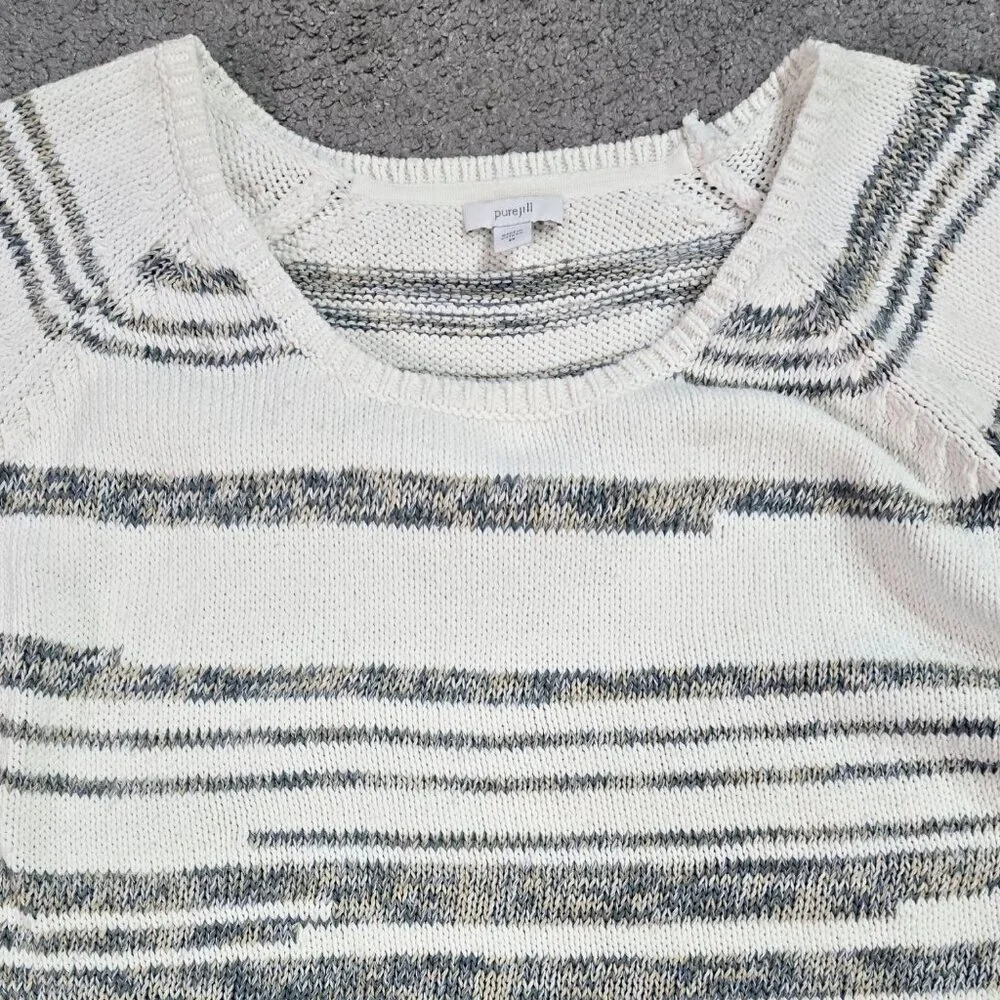 J. Jill Pure Jill Ivory Marled Stripe Raglan Sleeve Scoop Neck Sweater Boho - Picture 4 of 8